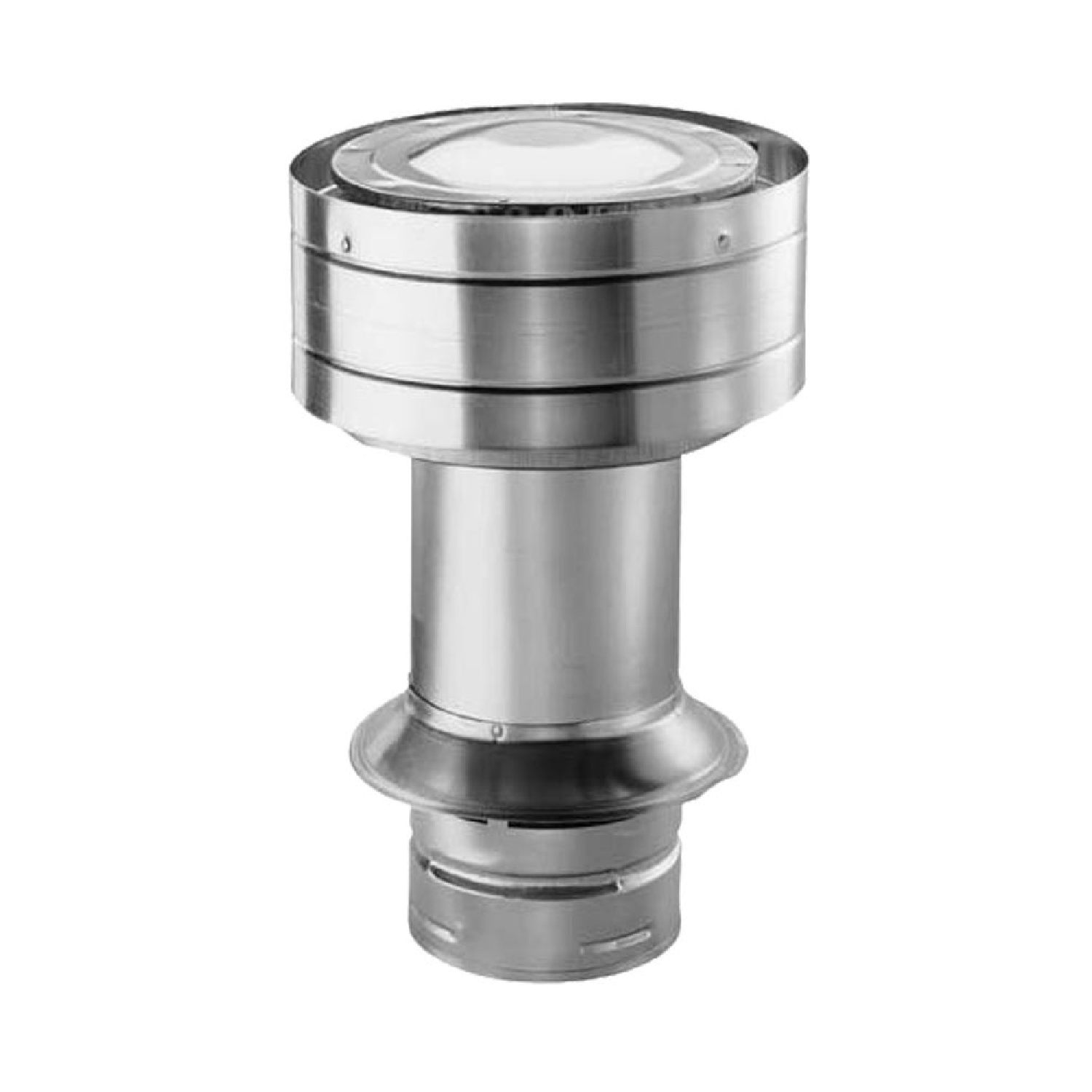 Stainless steel chimney termination cap with round top and extended vertical section