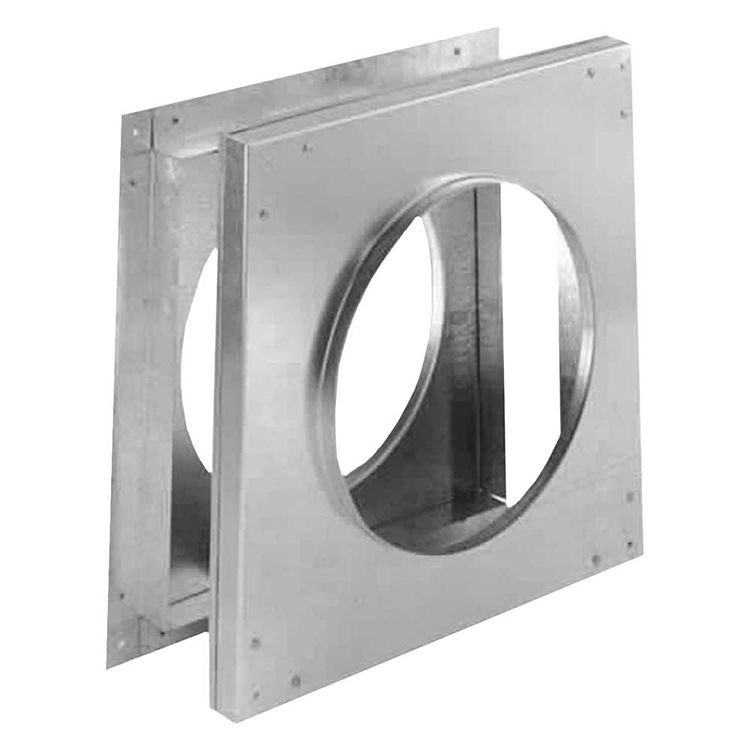 DuraVent wall firestop, galvanized panel with oval flue opening, round collar view