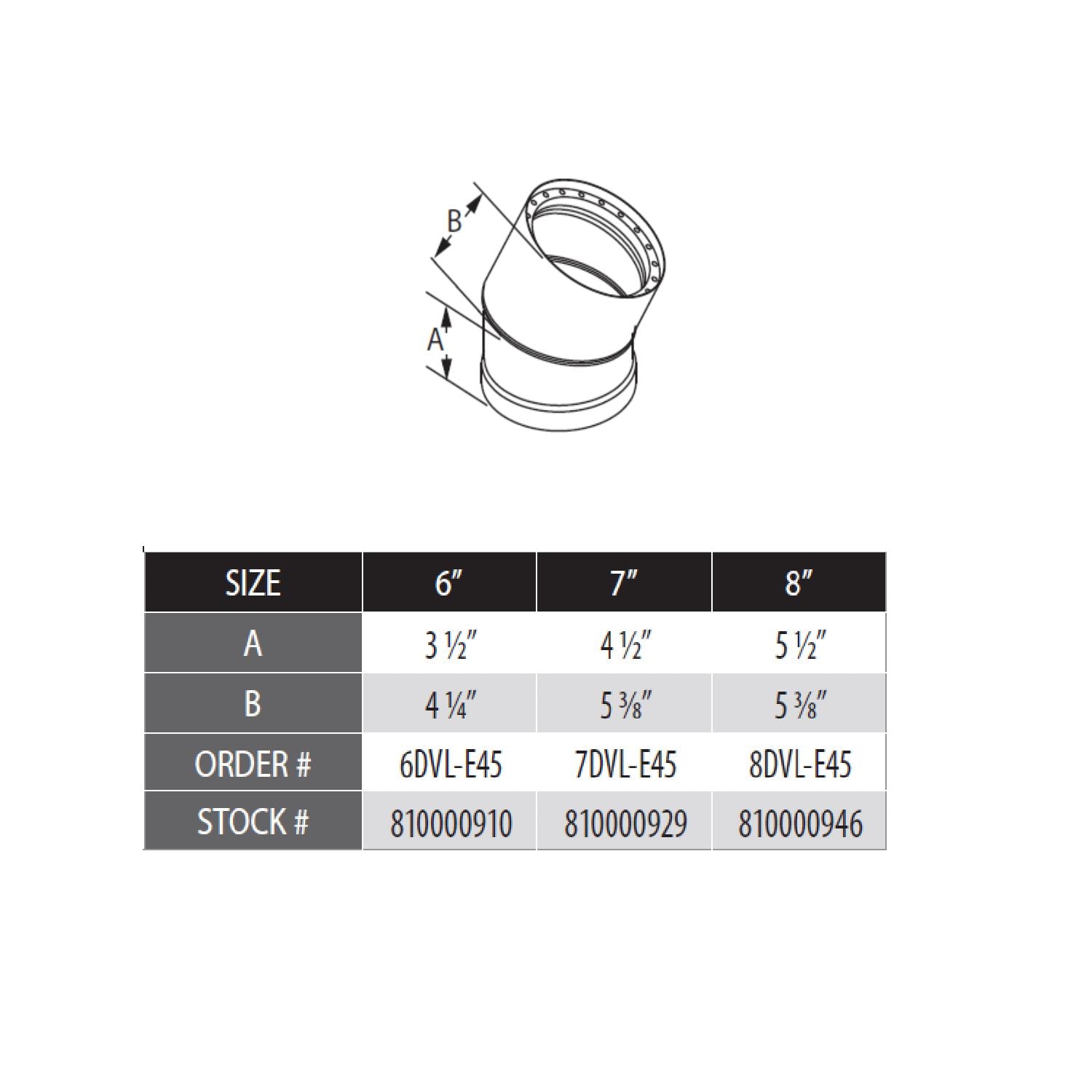 DuraVent DVL-E45 DVL Double-Wall Black 45 Degree Elbow