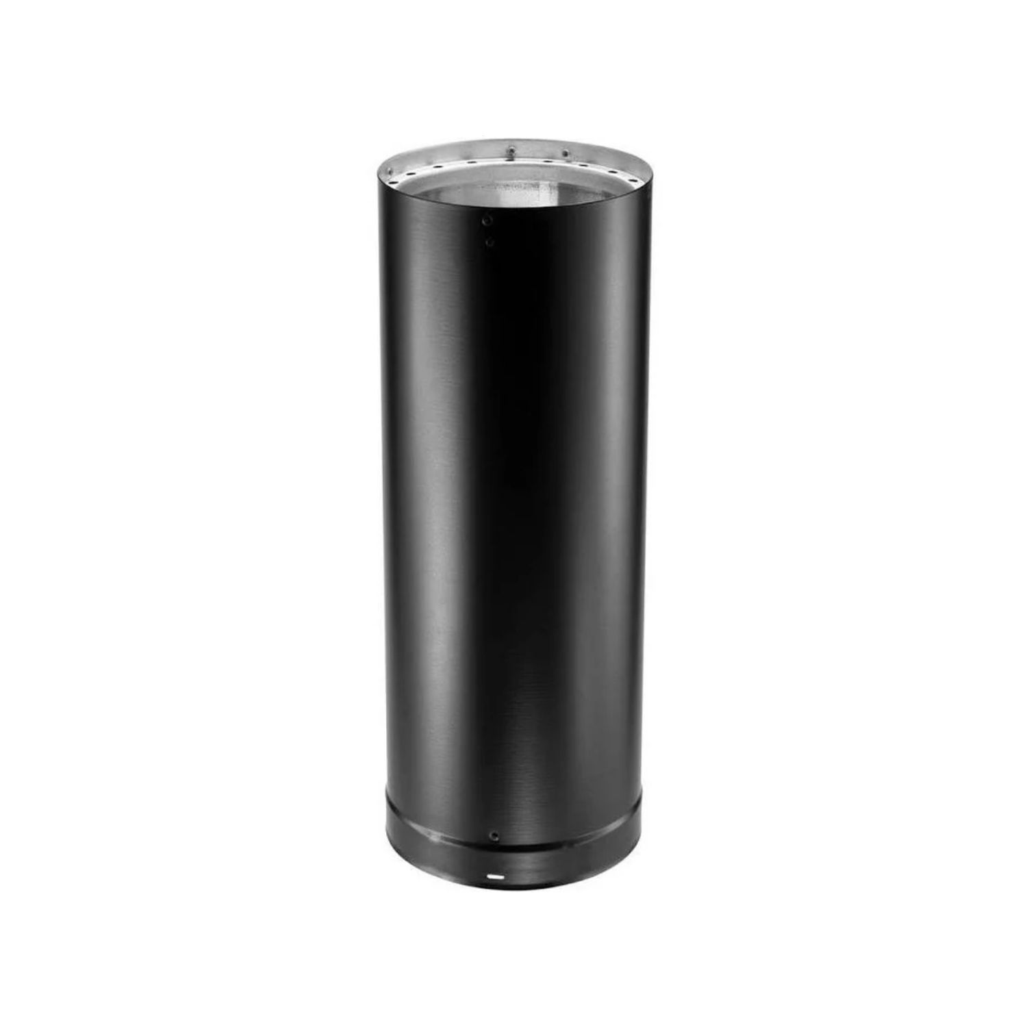 Black double-wall vent pipe, 8-inch diameter, cylindrical with top rim and base seal.