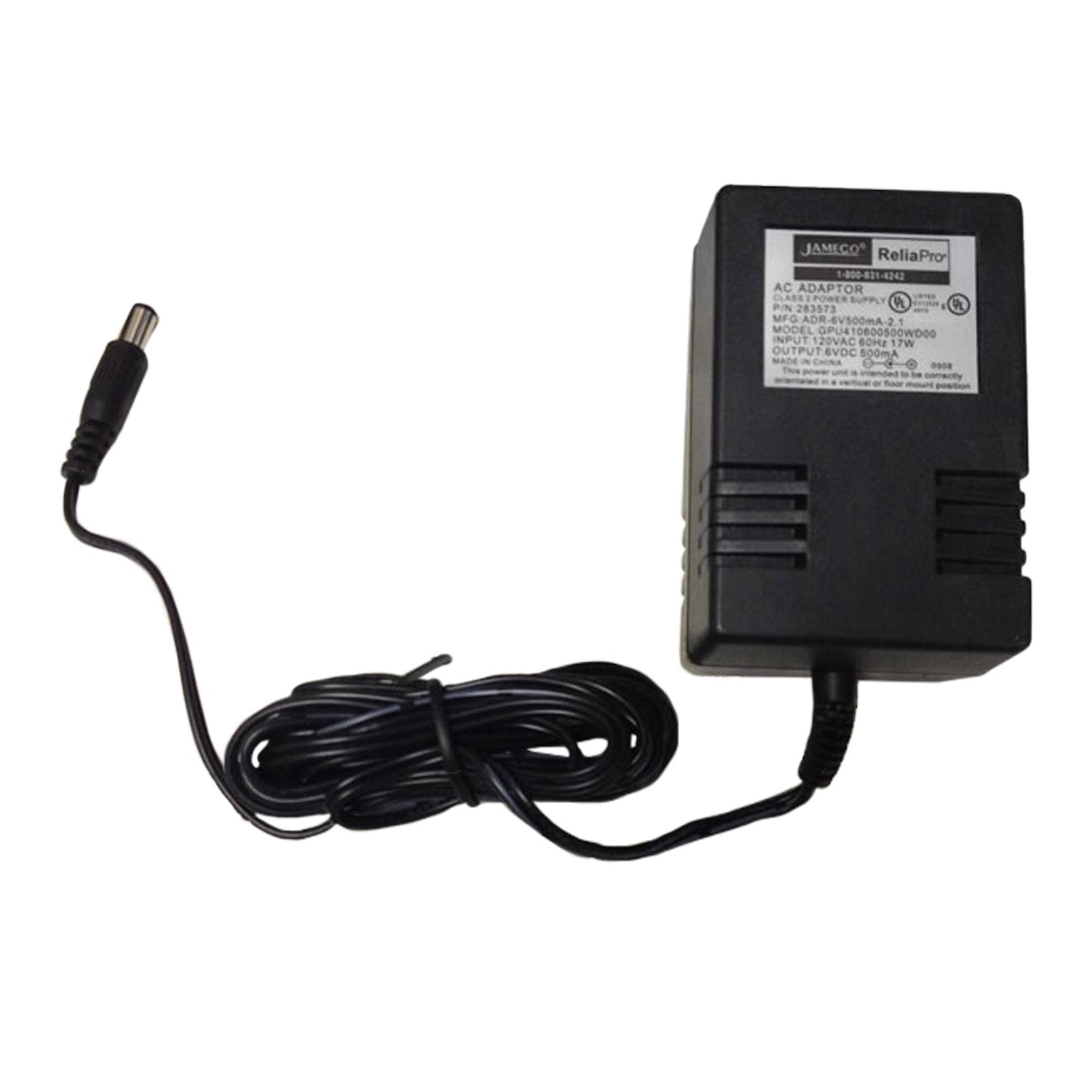 White Mountain Hearth AC/DC power adaptor with black cord, compact rectangular design