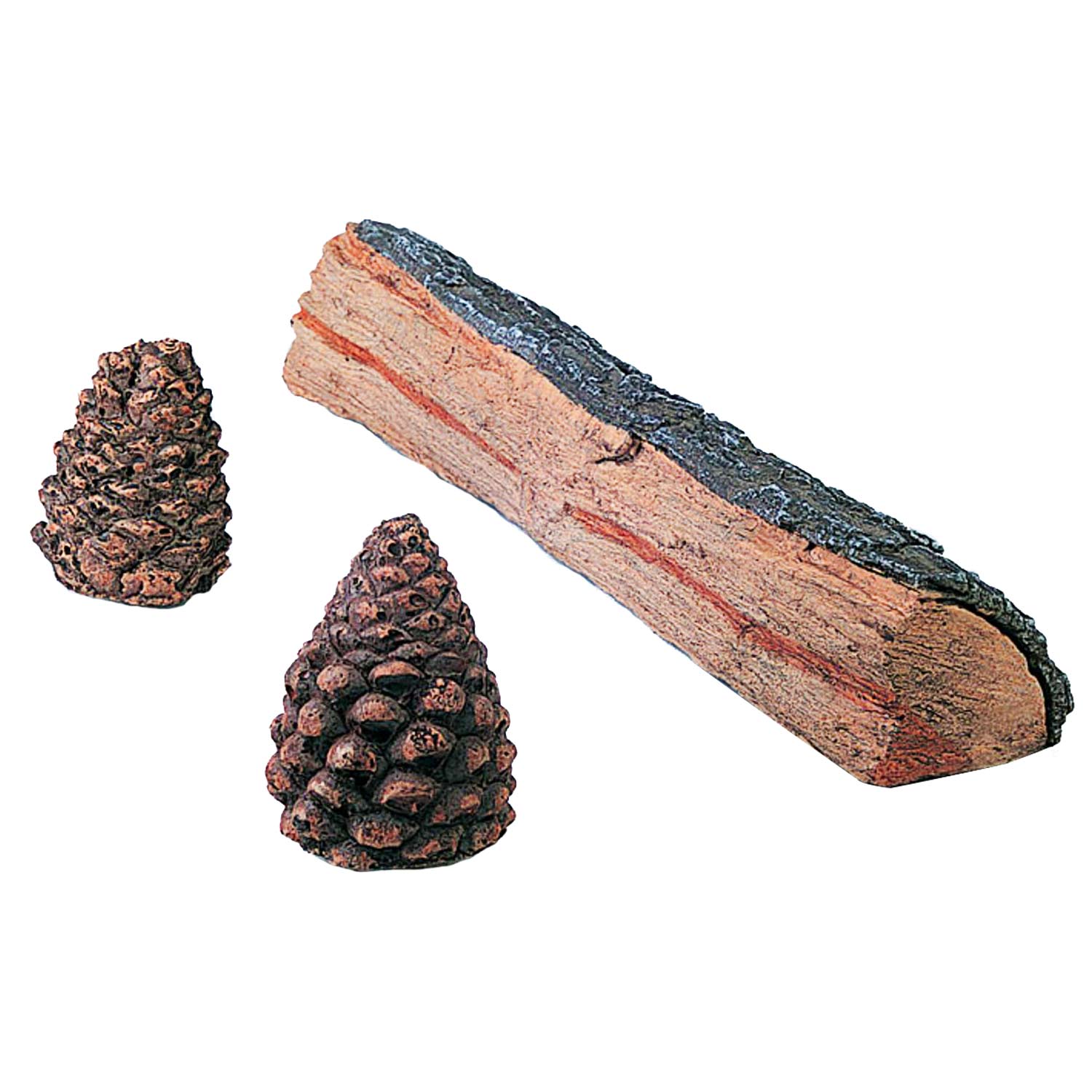 Decorative faux fireplace logs and ember pieces set, including one long log