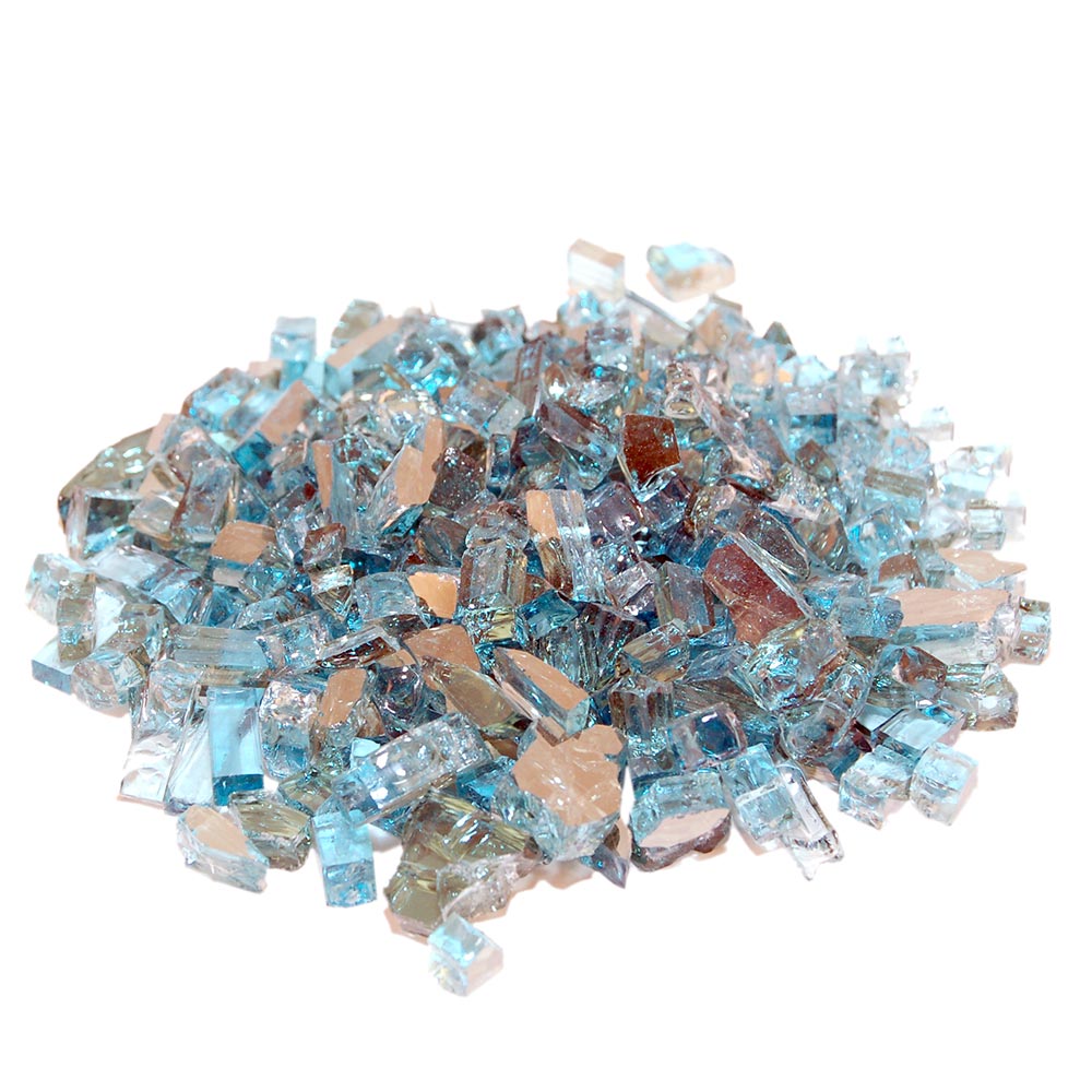 Reflective fire glass stones, assorted aqua and blue crushed glass pieces
