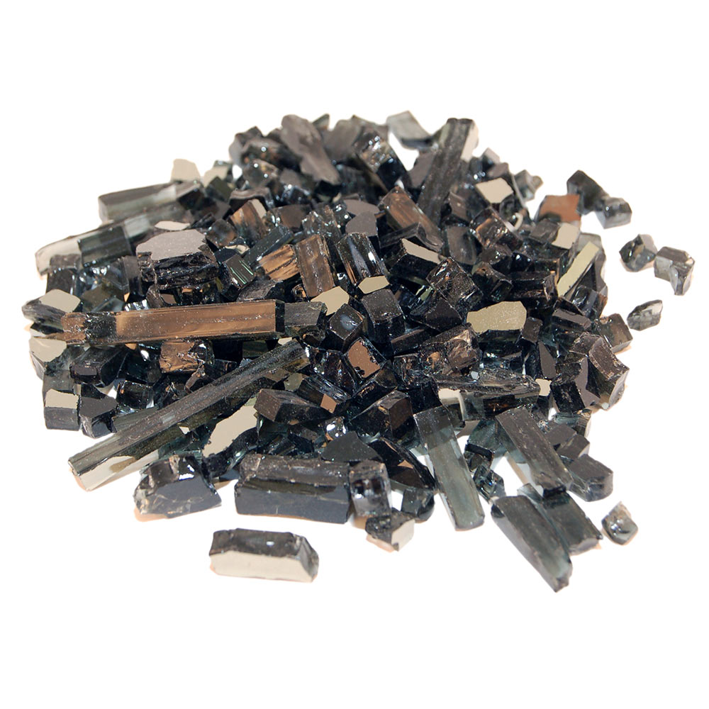 Reflective fire glass stones, dark black shiny cubes and shards