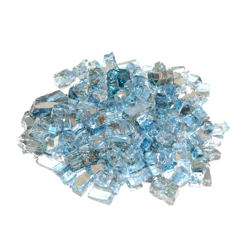 Caribbean blue reflective fire glass chunks, shiny glass pieces