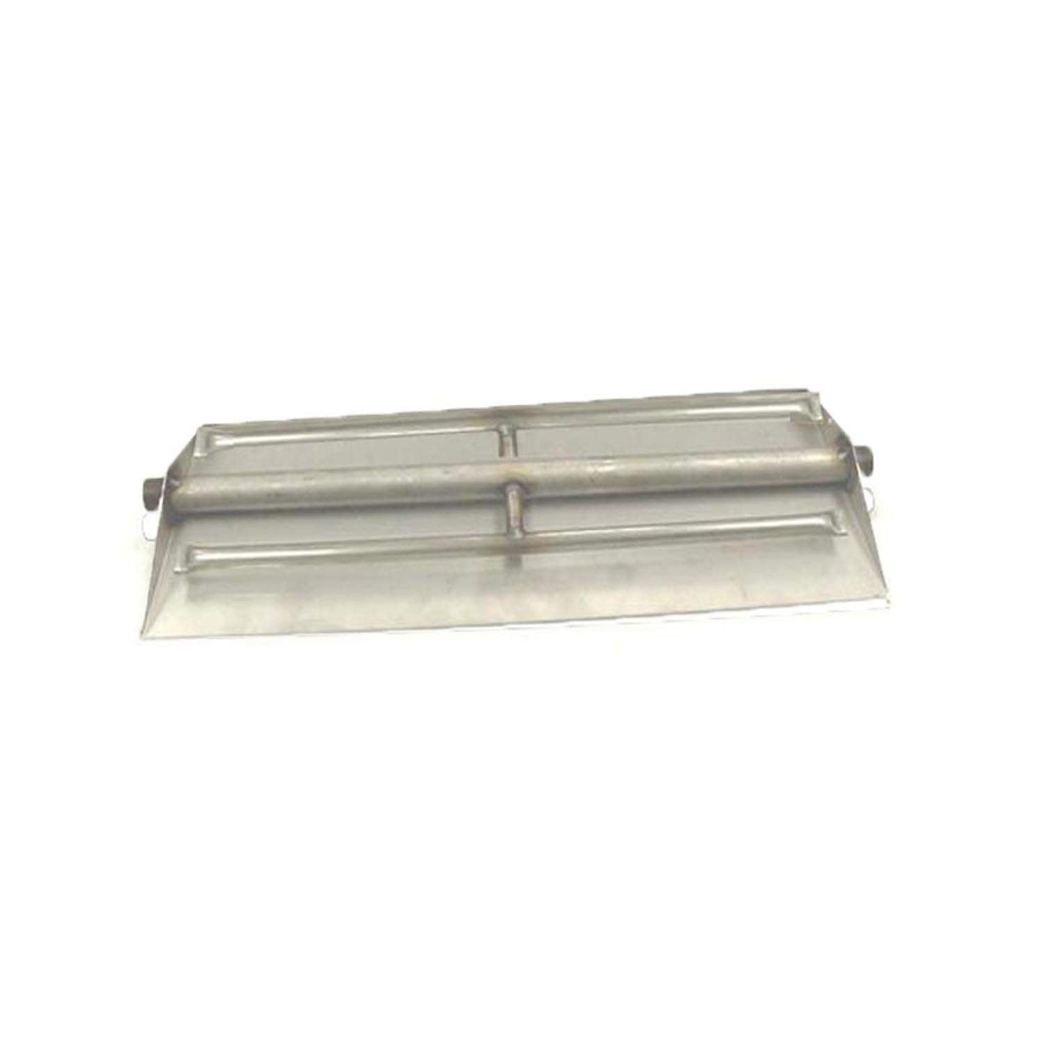 Stainless steel vented burner component with rectangular tray and mounting tabs