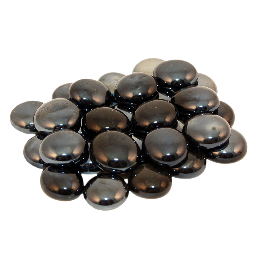 Glossy black fire pit glass gems, small round beads