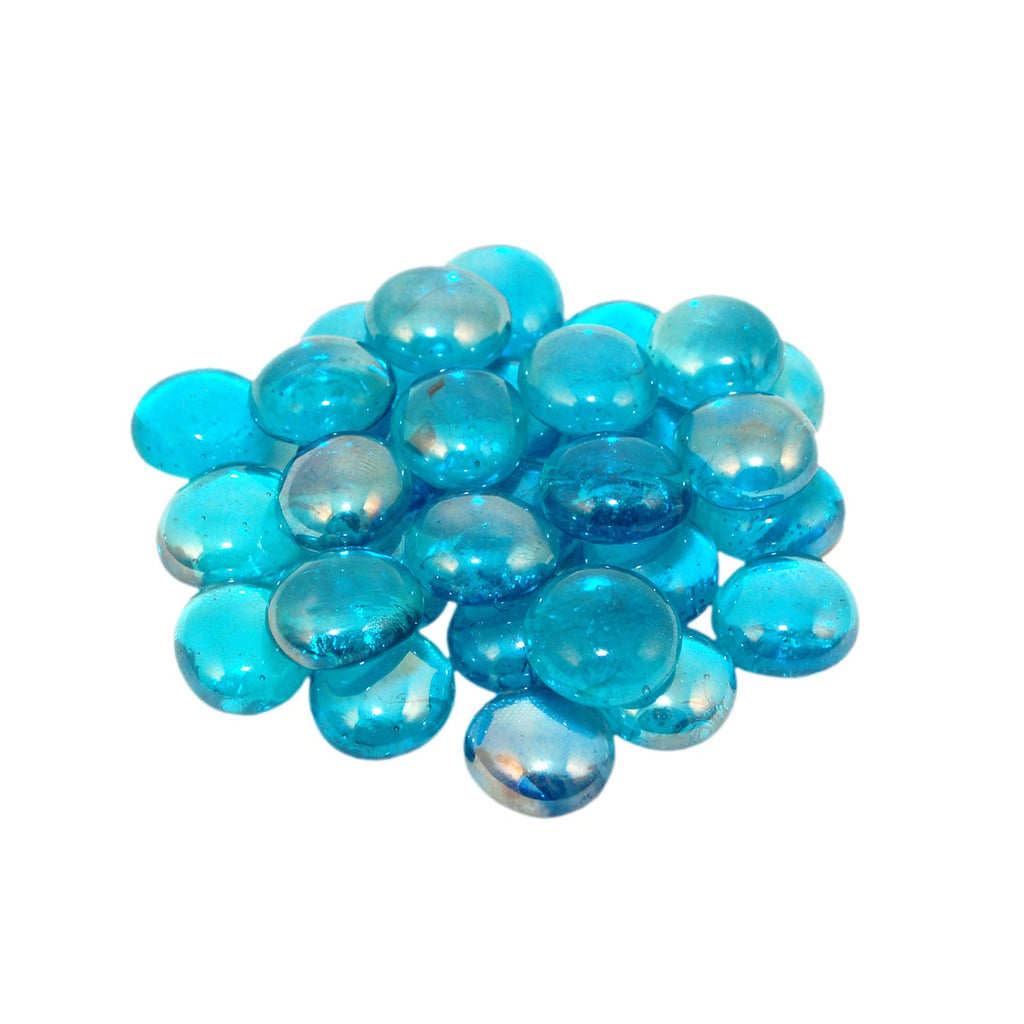 Turquoise blue glass gems pile, rounded oval stones with glossy finish