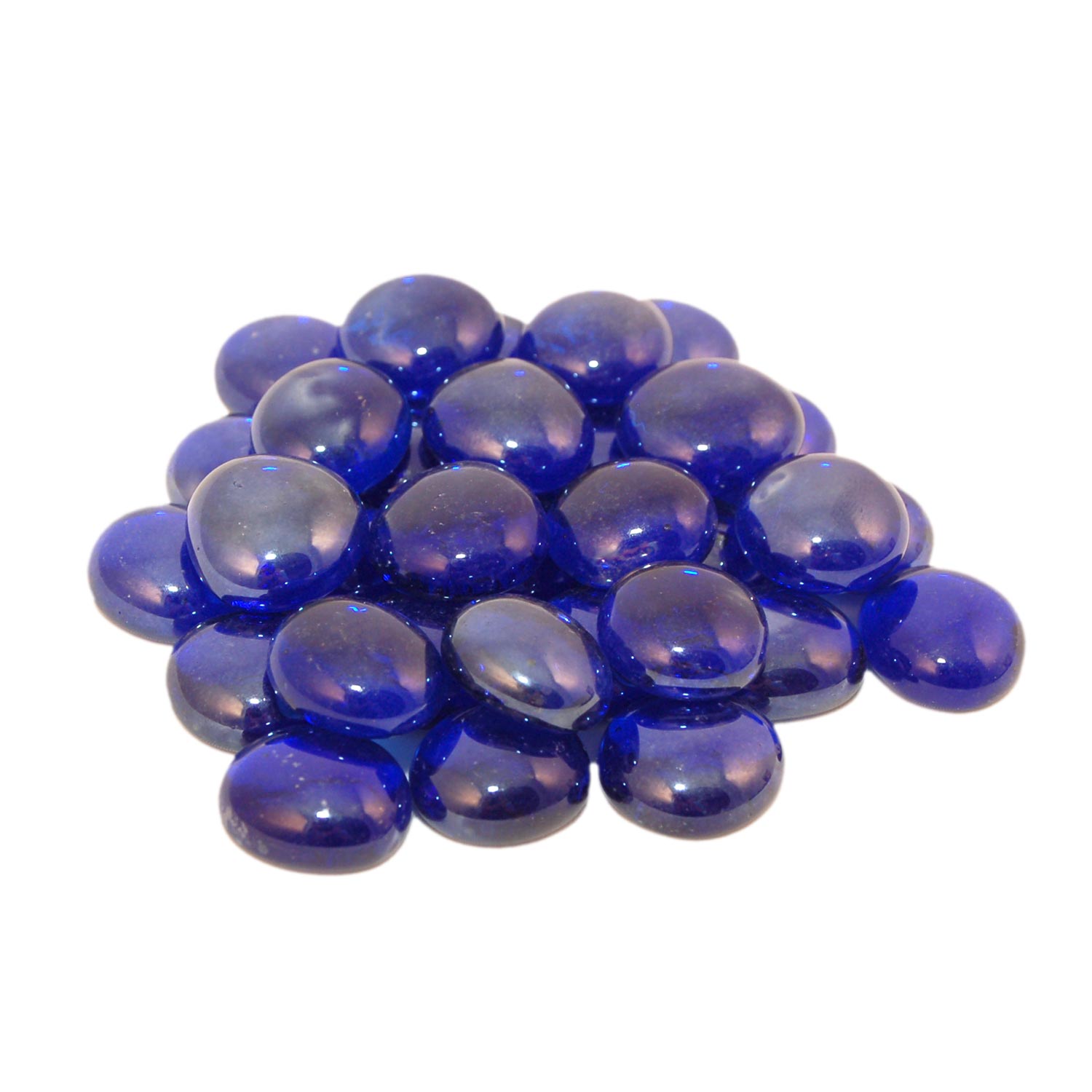 Sapphire blue fire glass gems, round glossy stones
