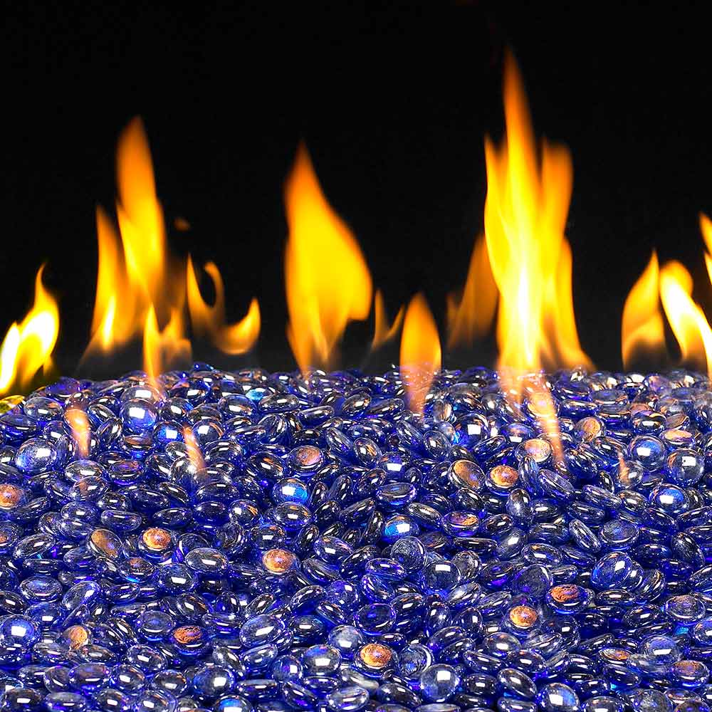 Sapphire blue fire gems with bright flames behind