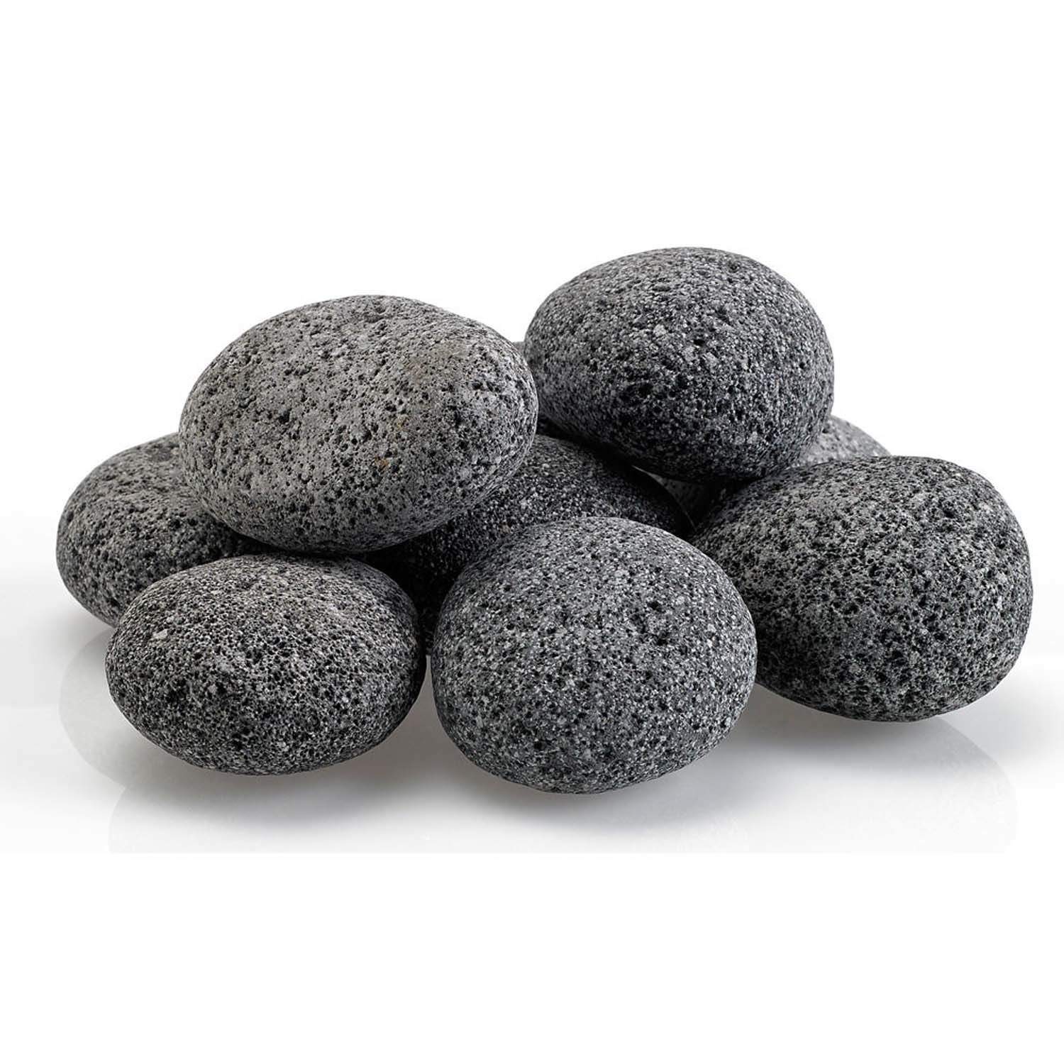 Gray speckled lava stones piled, rounded 2–4 in pieces for fire glass