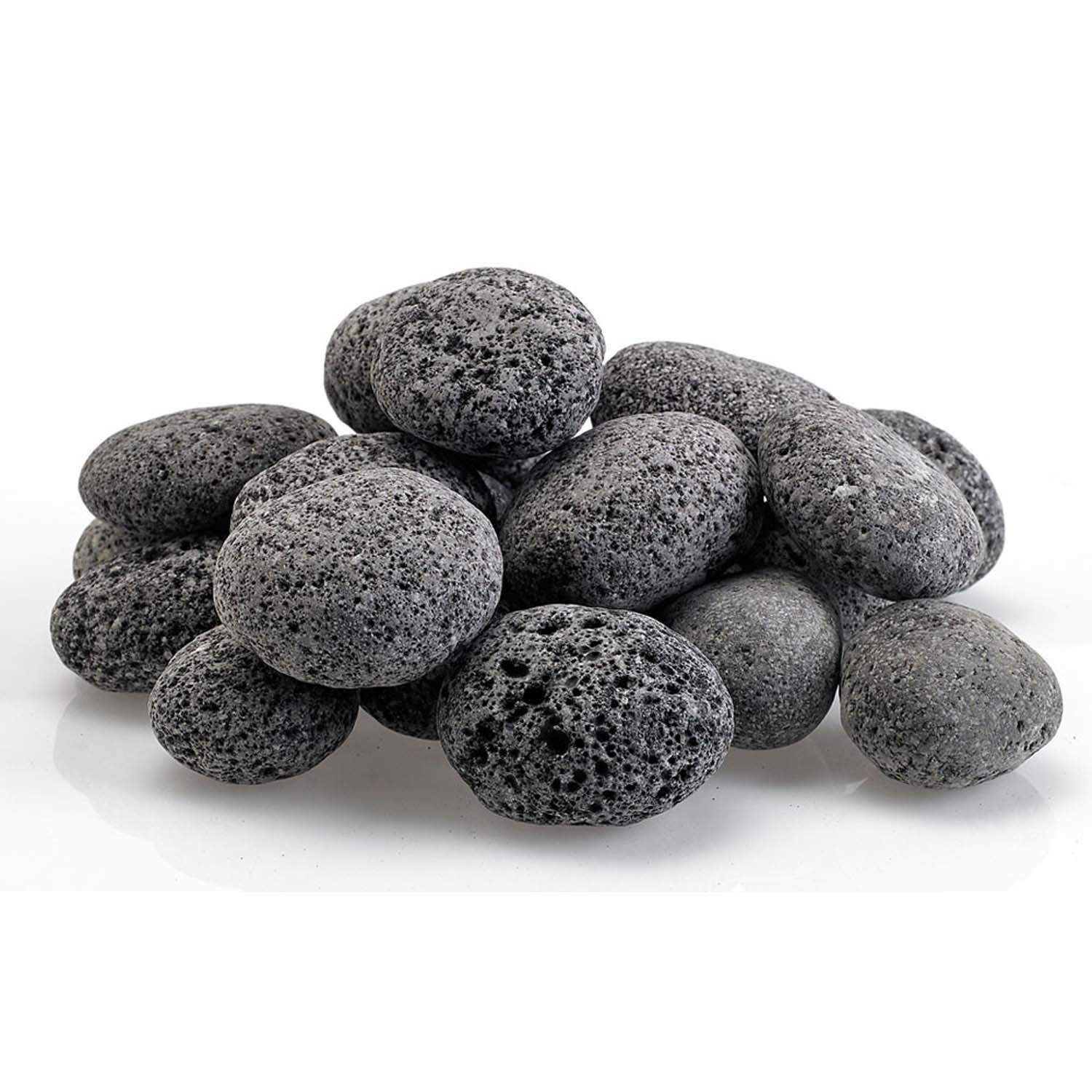 Gray lava stones, medium 1–2 in, smooth rounded pebbles pile