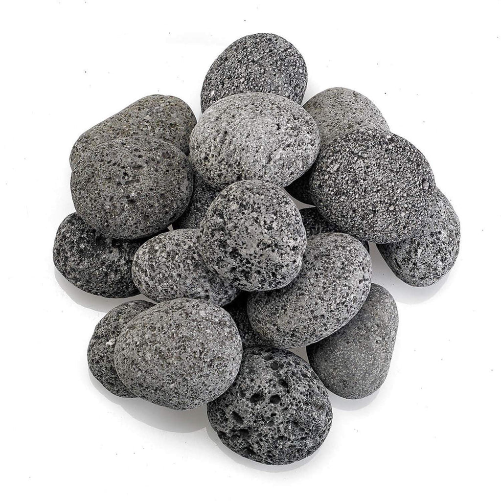 Gray lava stone rocks, assorted oval pieces with rough pitted texture