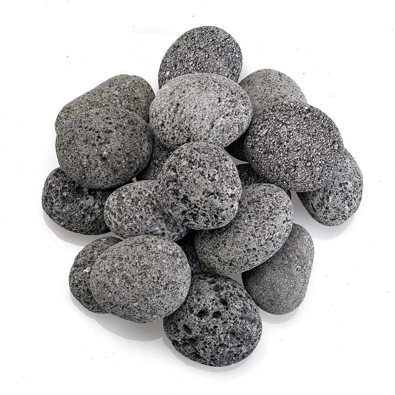 Gray lava stone rocks, assorted oval pieces with rough pitted texture