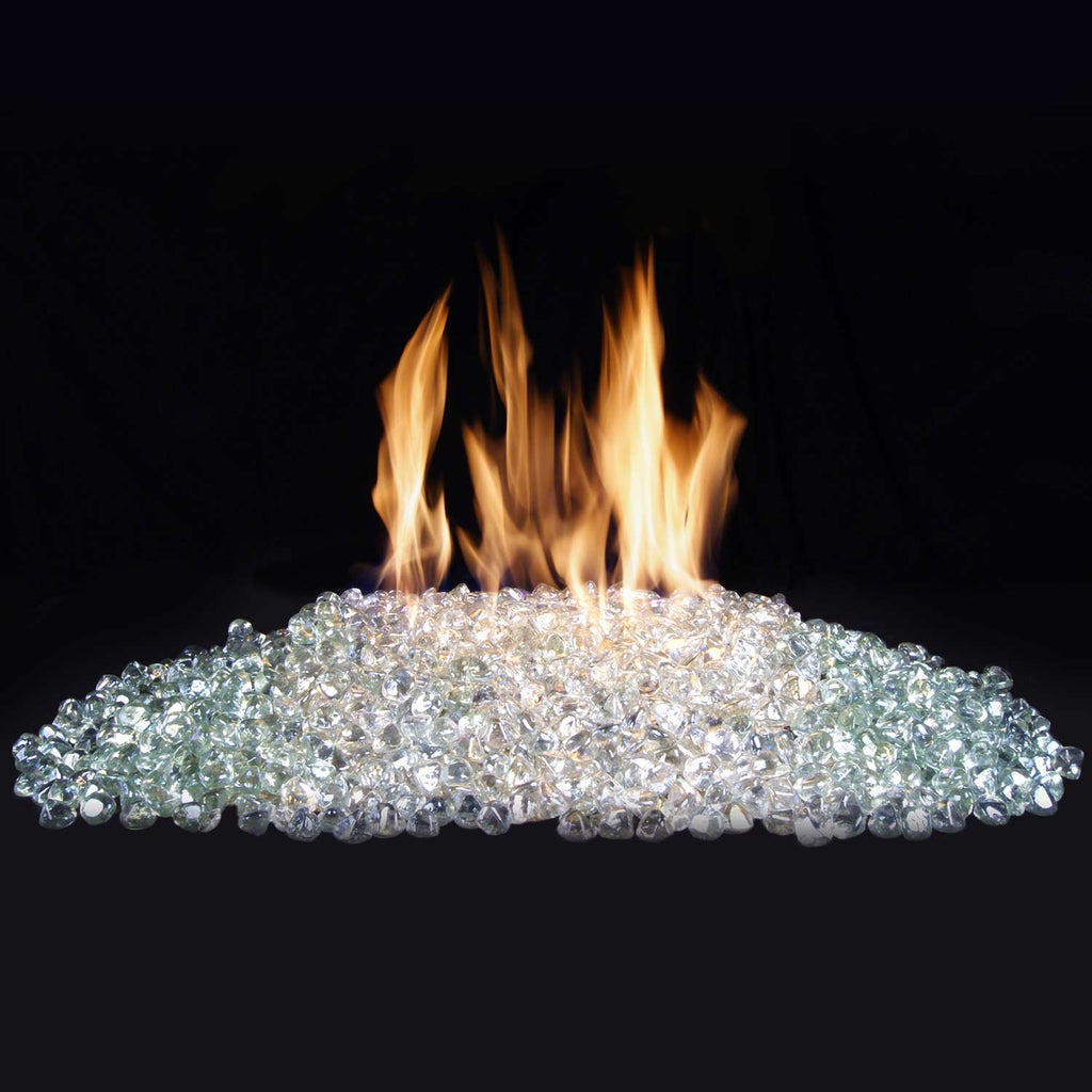 Clear diamond fire glass nuggets with visible flames
