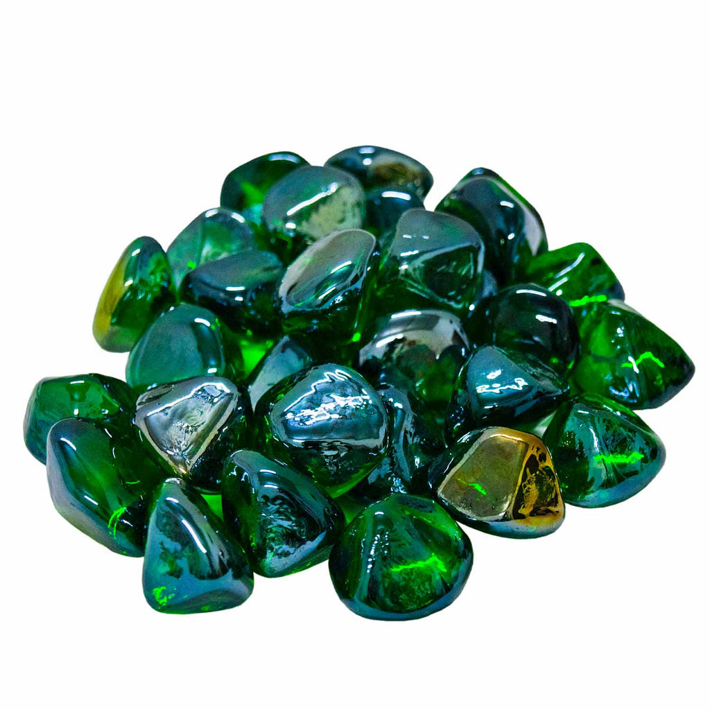 Emerald diamond nuggets in dark green and teal glass stones, assorted shapes