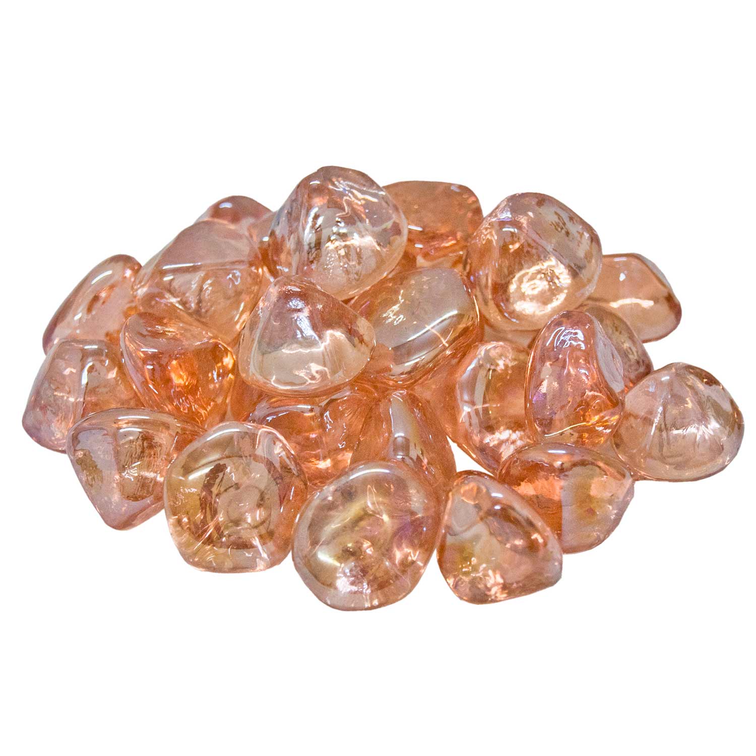 Real Fyre rose diamond fire glass nuggets, translucent pink and clear stones