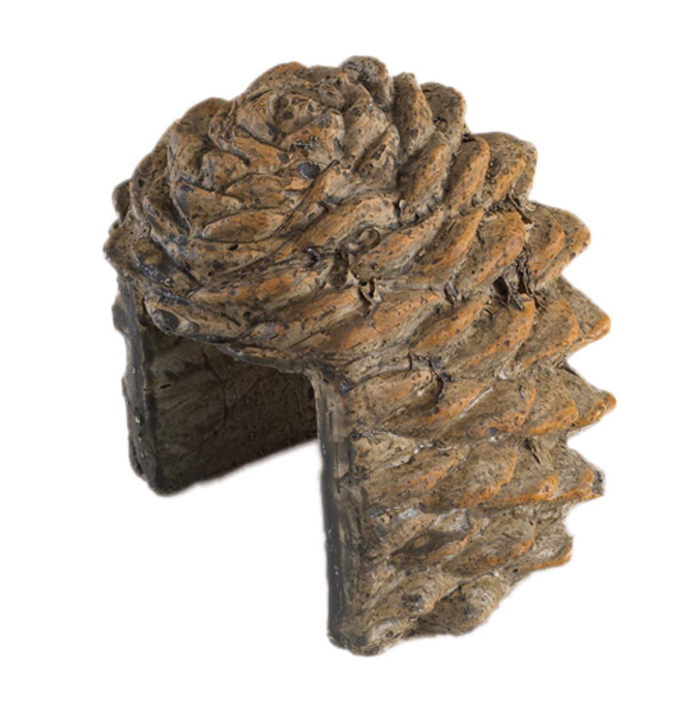 Decorative pine cone cover, textured dark brown and tan with layered scales