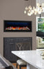 Bright and Modern Electric Fireplace in a built into a wall in a bright kitchen