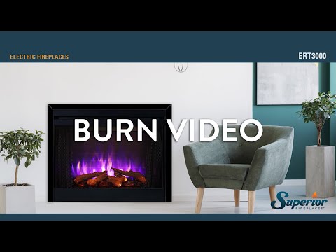Superior MPE-3x-N Built-In Electric Fireplace with Charred Split Oak Logs and Glowing Ember Bed