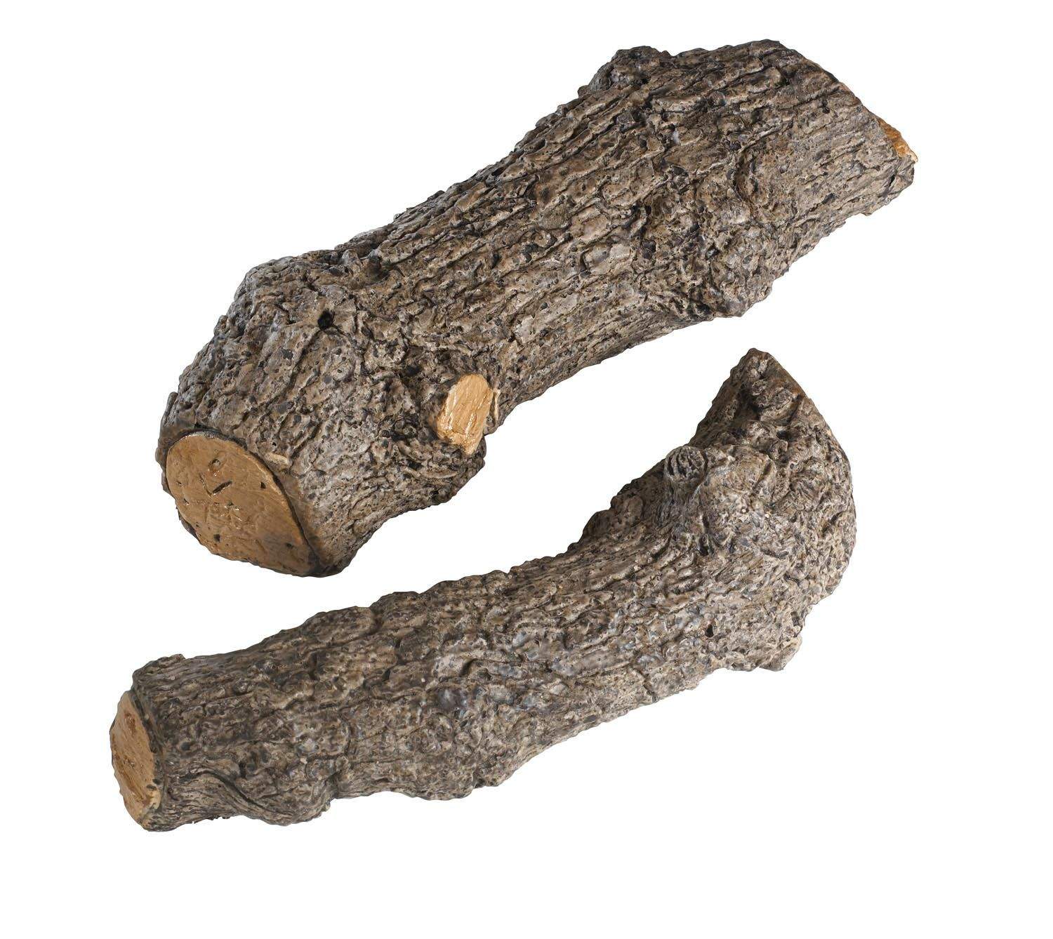 Set of two faux fire logs, rough bark texture in dark brown/gray.