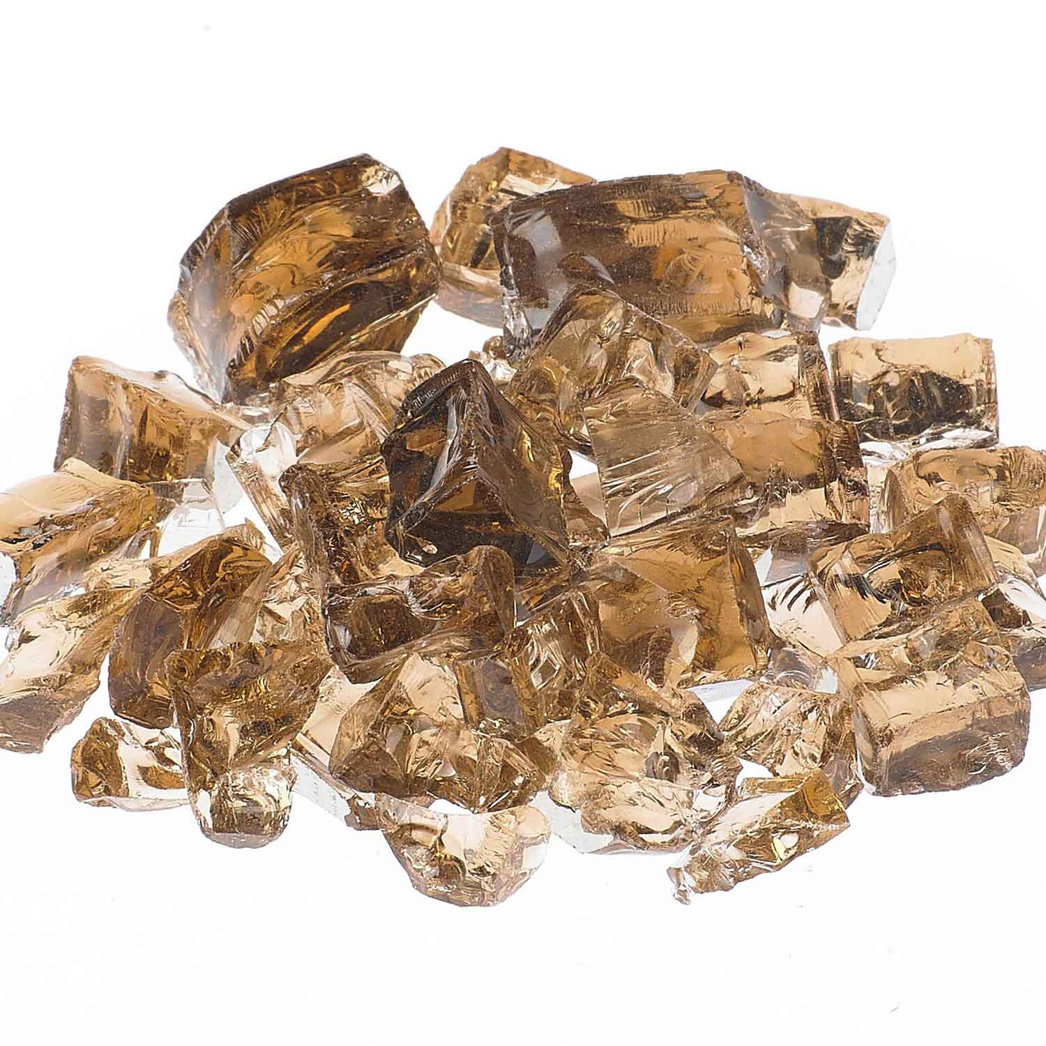 Reflective fire glass chunks in amber and gold tones