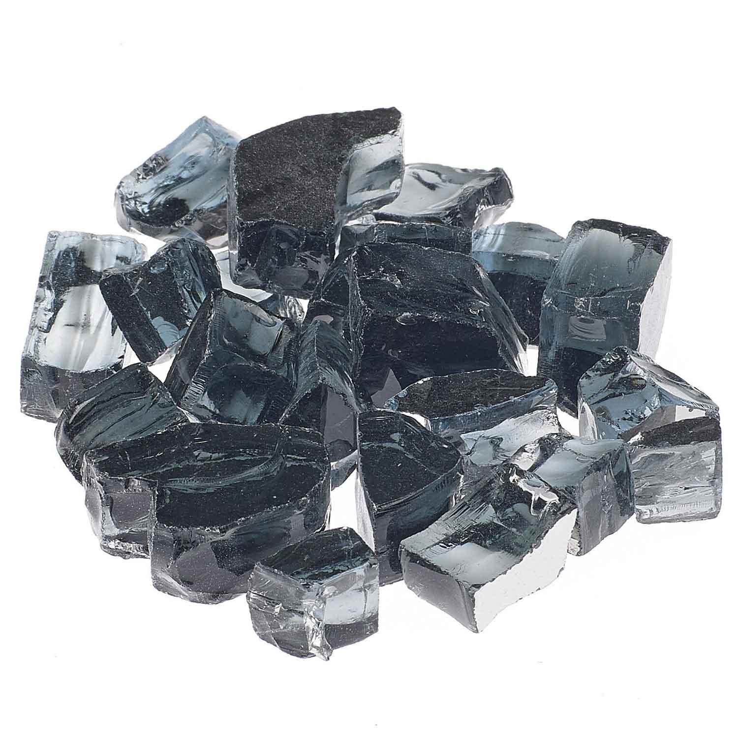 Reflective fire glass media, dark blue-black and clear shards, 1/2-inch size