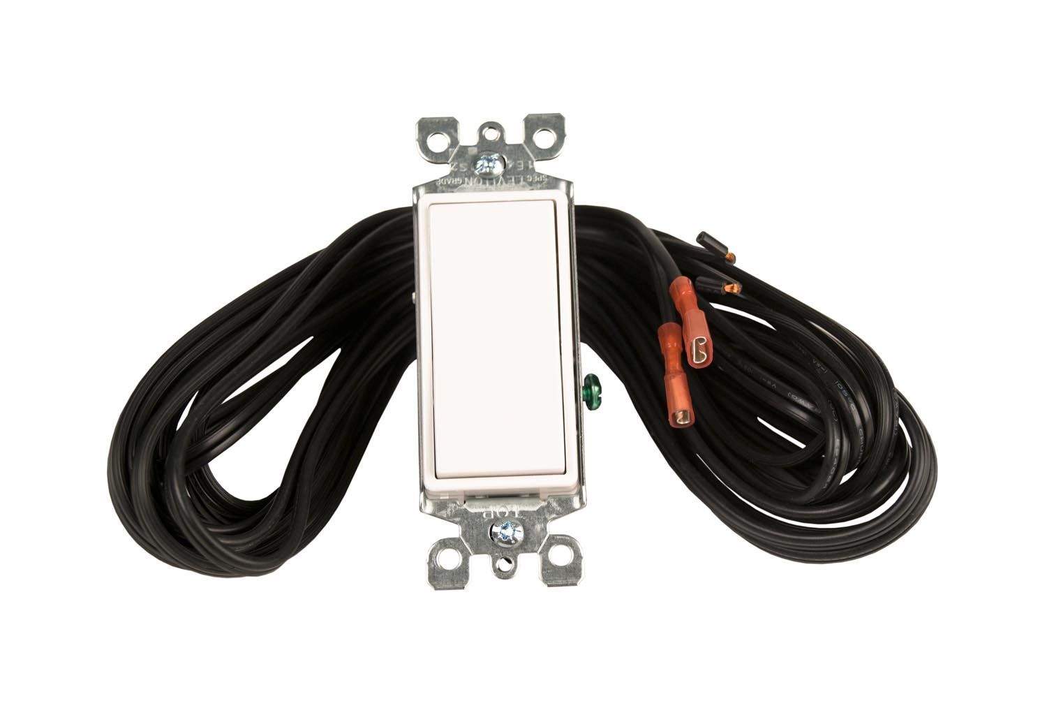 Low-voltage ON/OFF wall switch with white cover and black wiring harness